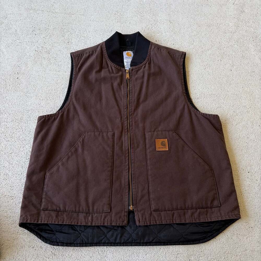 Carhartt V02 DKB Dark Brown Quilt Lined Duck Canvas Work Vest XL